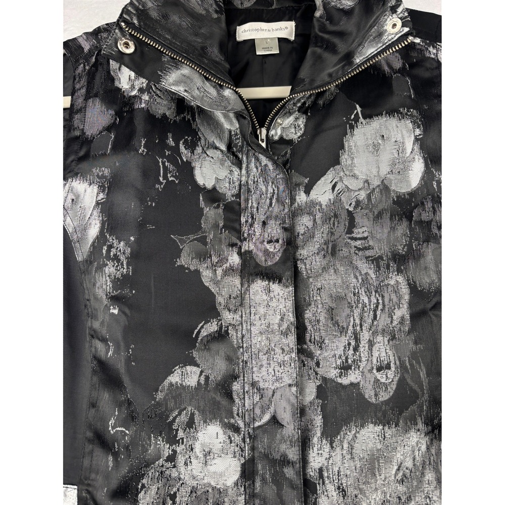 Christopher & Banks Vest Womens L Floral Metallic Full Zip Brocade